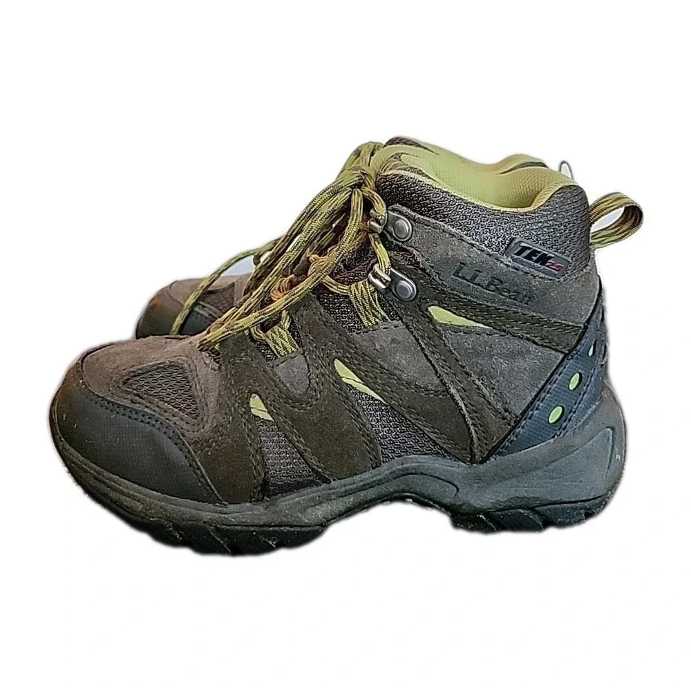 LL Bean Boots Trail Hiker Waterproof Suede Outdoor Utility Green Gray Kids Sz 4‎